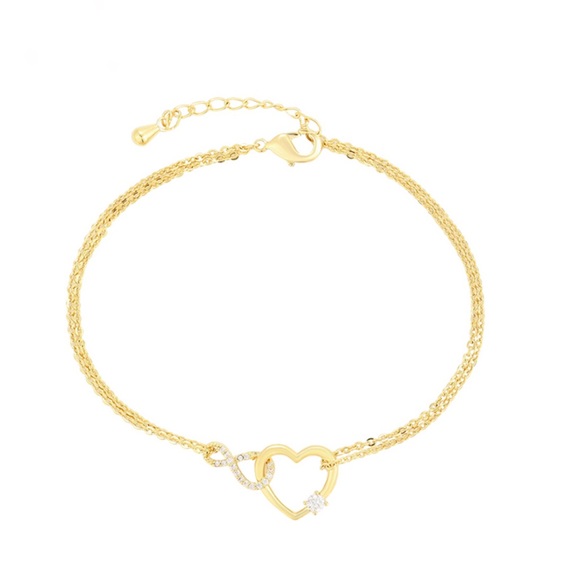 Heart Infinity Bracelet 14k Gold Plated Double Chain Luxury Jewelry - Picture 6 of 10